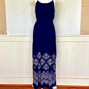 Boho 90's Y2K Fit and Flare Navy Blue spaghetti strap Maxi Dress Sz M